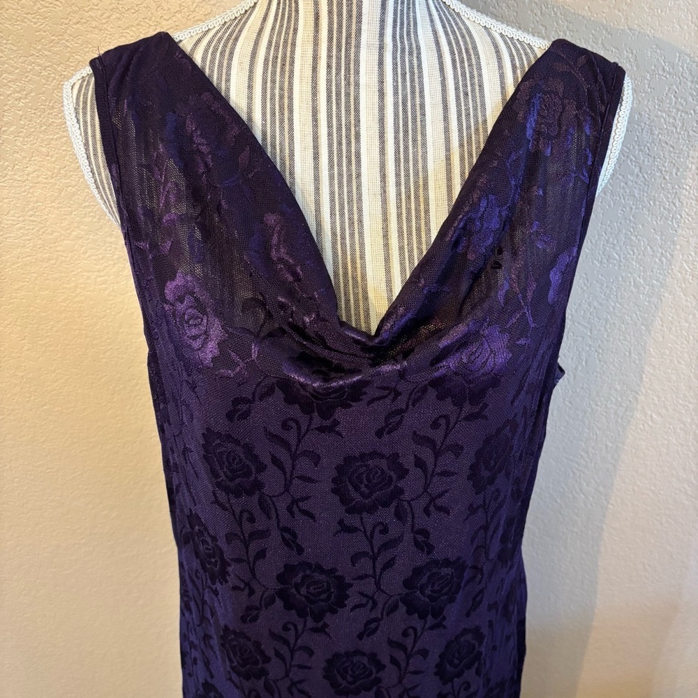 NEW Connected Apparel Dress Size 12 Midi Deep Purple Floral Lace Asymmetrical - Picture 2 of 16